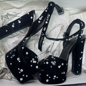 Elegant Black Platform Heels with Rhinestones